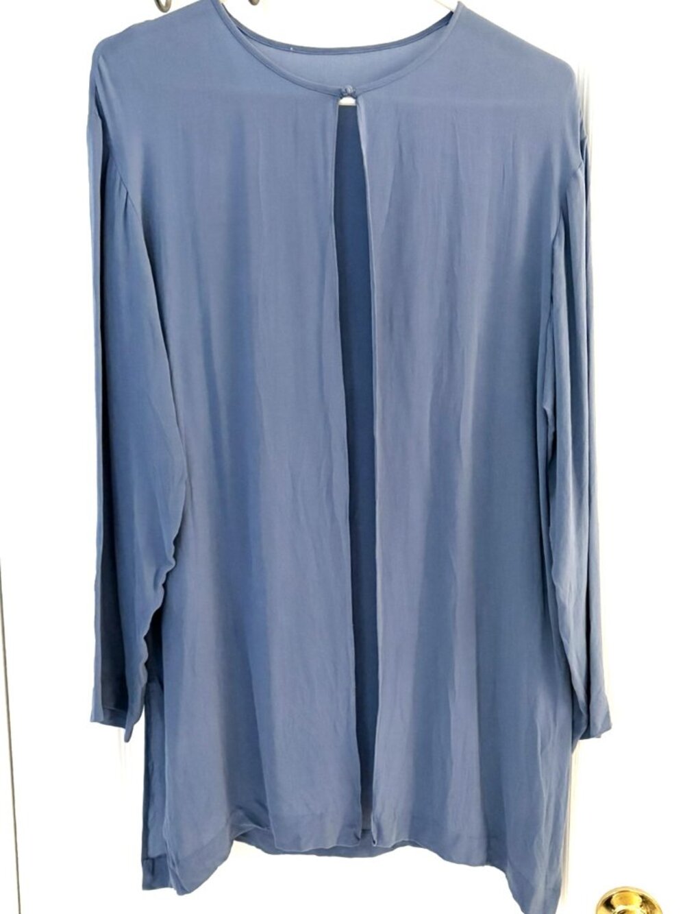 Blue Gray Long Sleeve Soft Open Front Tunic Blouse Size L